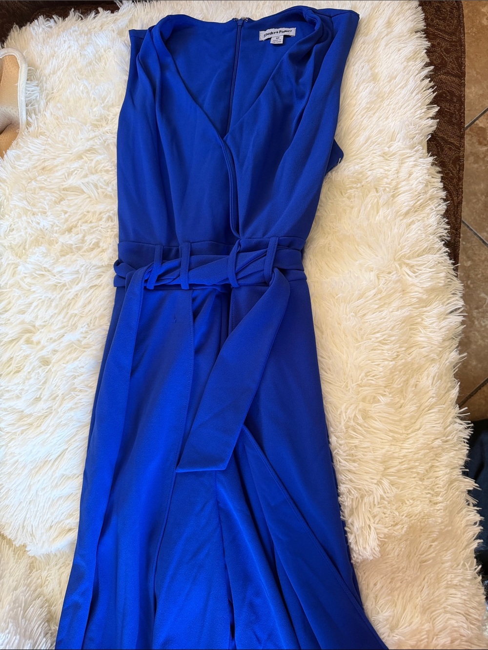Sleeveless Cobalt Blue Maxi Wrap Dress with Waist Tie